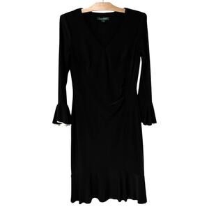 Lauren Ralph Lauren | Dress Black White Ruffles Long Sleeve Elegant Classic- 4